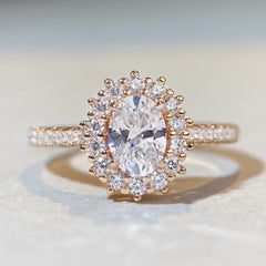 Flower Halo Oval CZ Ring-s925