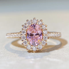Flower Halo Oval CZ Ring-s925