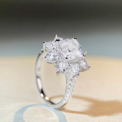 Flower Halo Cushion Statement 3ct CZ Ring-s925