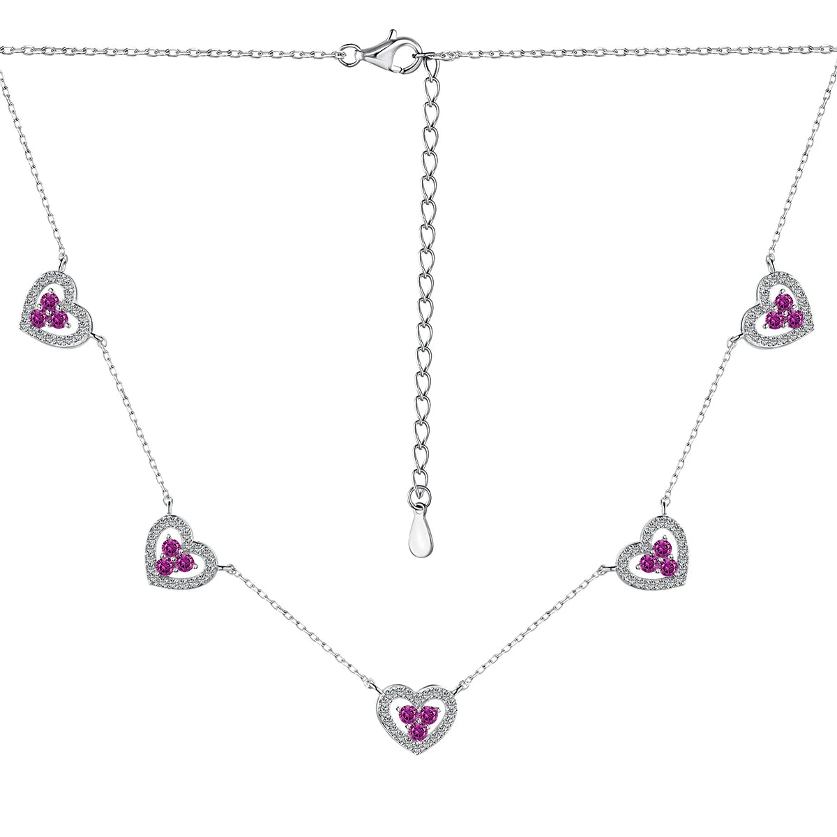 Rainbow Round CZ Heart-Shaped Pendant Necklaces-s925