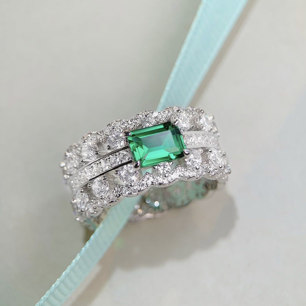 Art Deco Simulated Emerald CZ Ring-s925