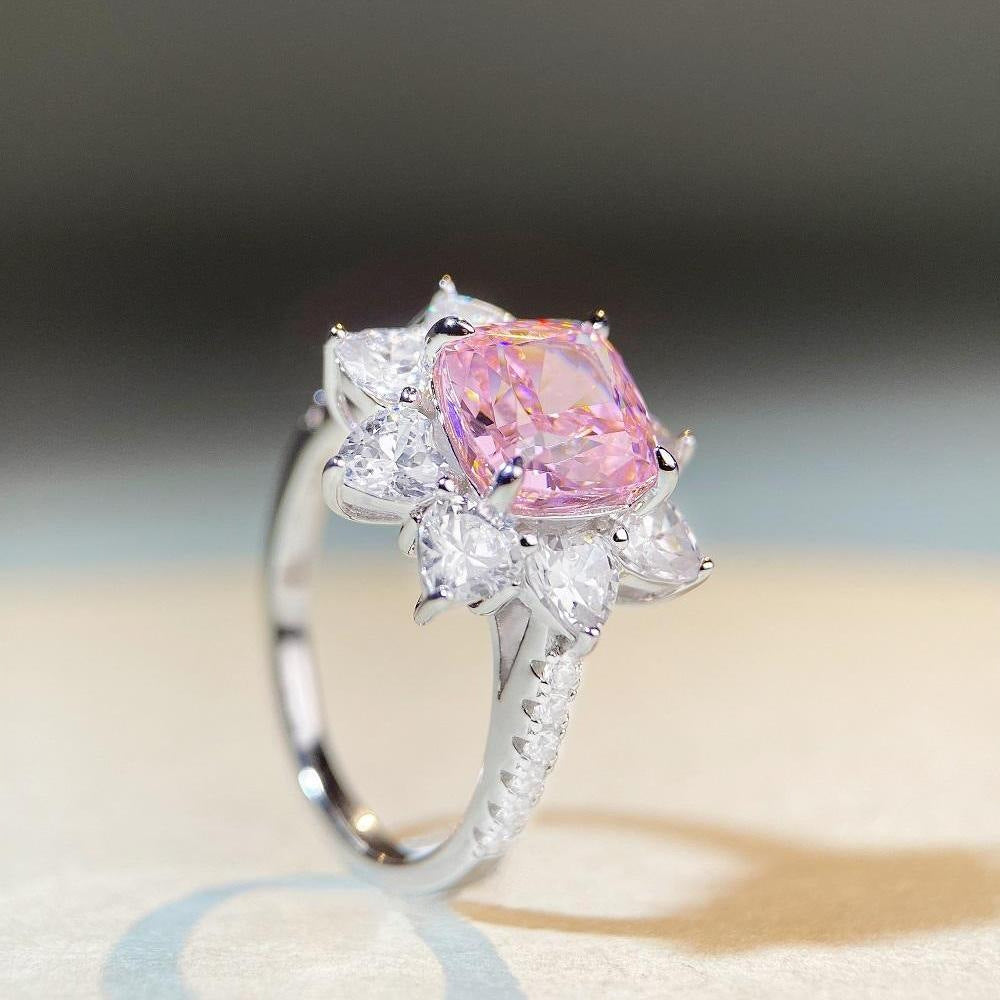 Flower Halo Cushion Statement 3ct CZ Ring-s925