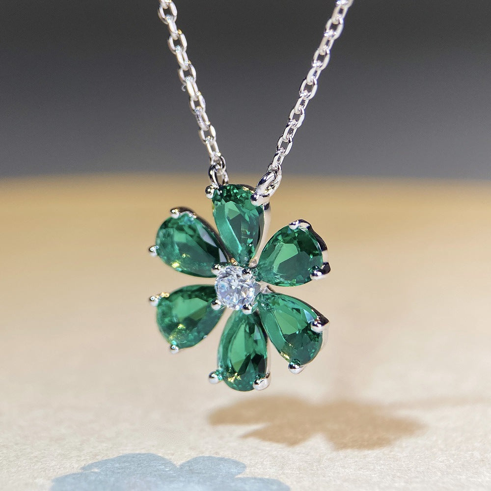 Daisy Shaped Pear and Round CZ Pendant Necklaces-s925