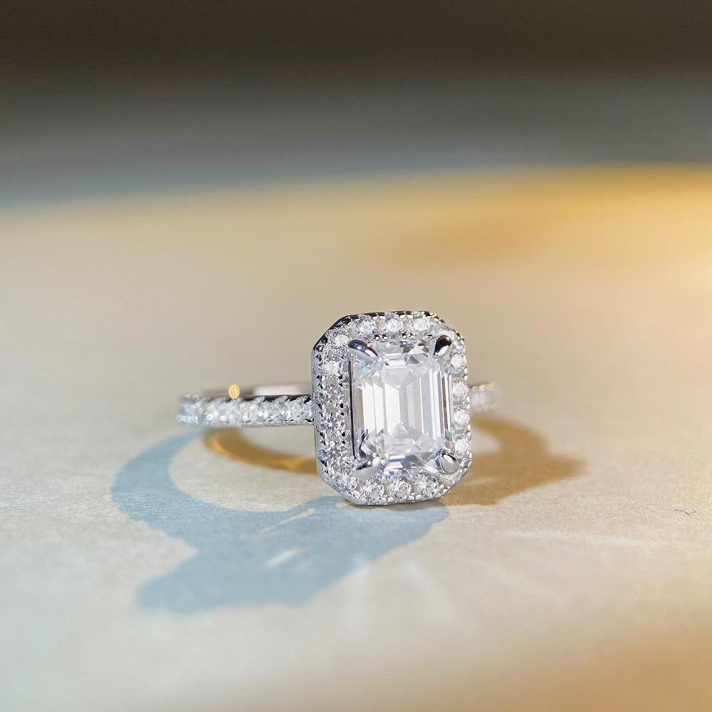 Halo Emerald Cut 2ct CZ Ring-s925