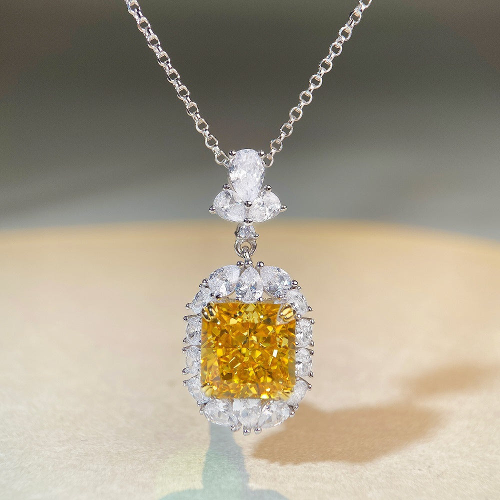 Sparkling Halo Princess CZ Pendant Necklaces-s925