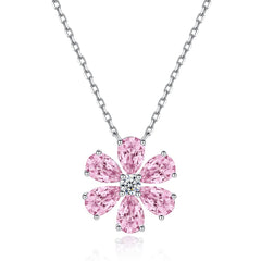 Daisy Shaped Pear and Round CZ Pendant Necklaces-s925