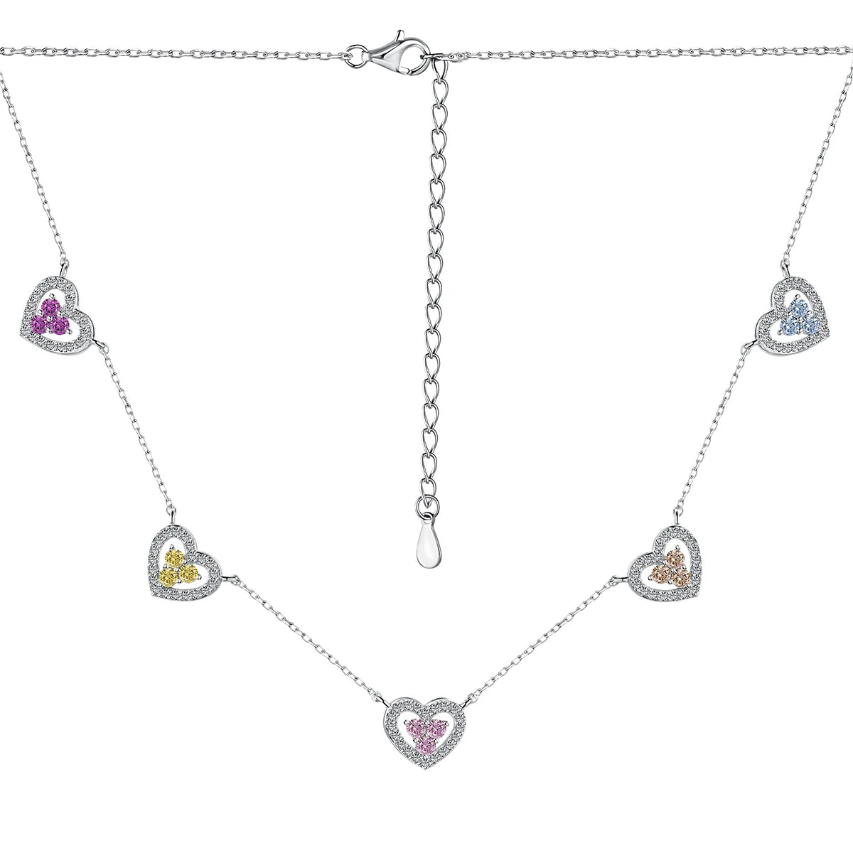 Rainbow Round CZ Heart-Shaped Pendant Necklaces-s925