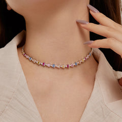 Rainbow Teardrop CZ Riviere Tennis Necklaces-s925