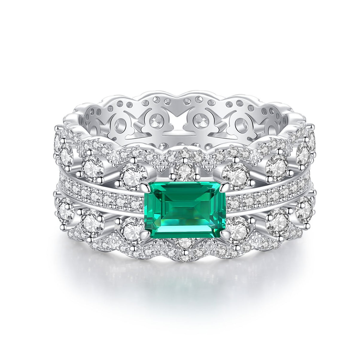 Art Deco Simulated Emerald CZ Ring-s925