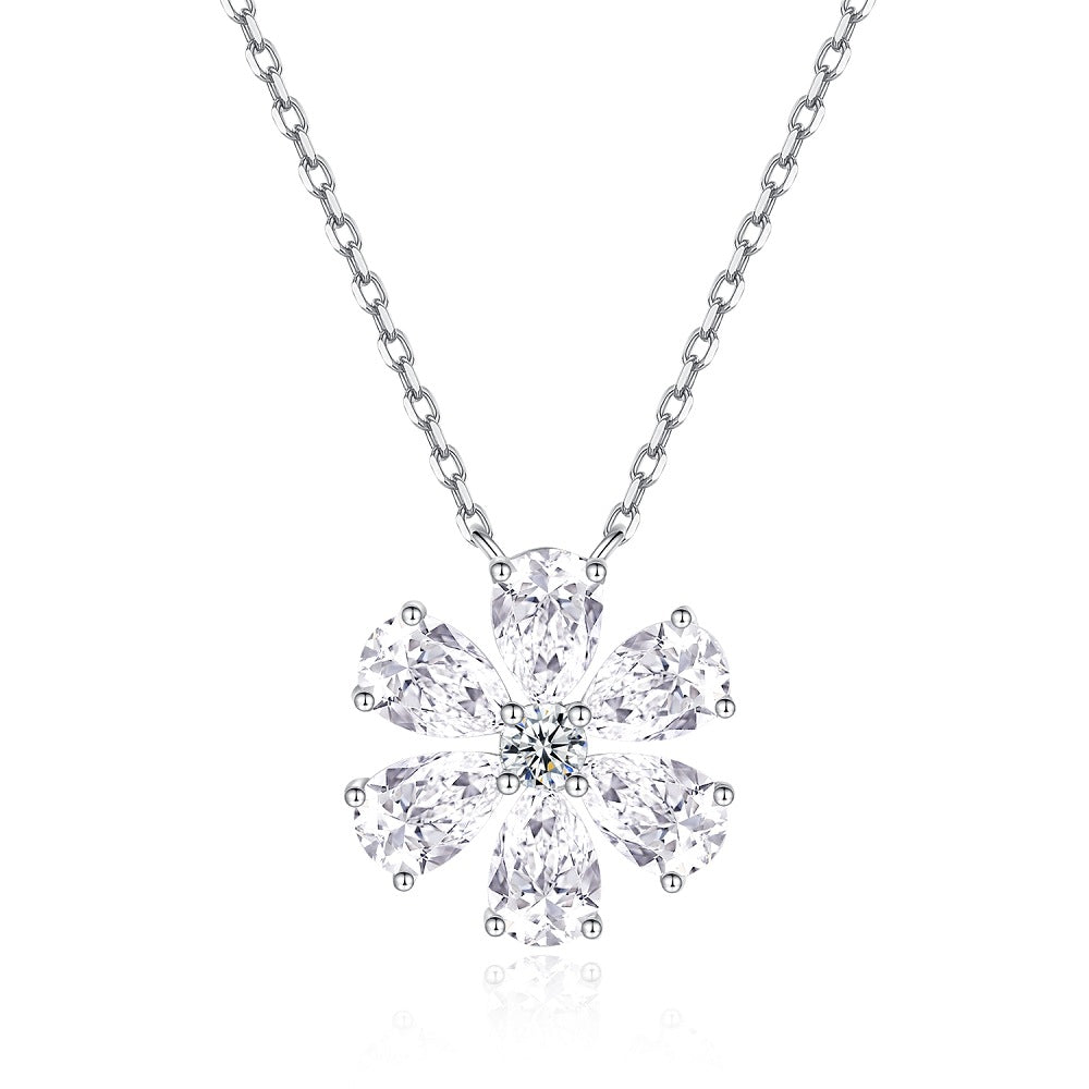 Daisy Shaped Pear and Round CZ Pendant Necklaces-s925