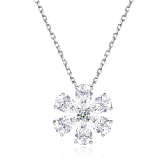 Daisy Shaped Pear and Round CZ Pendant Necklaces-s925