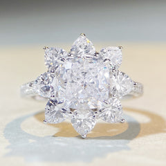 Flower Halo Cushion Statement 3ct CZ Ring-s925