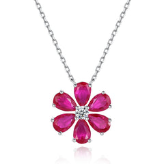 Daisy Shaped Pear and Round CZ Pendant Necklaces-s925