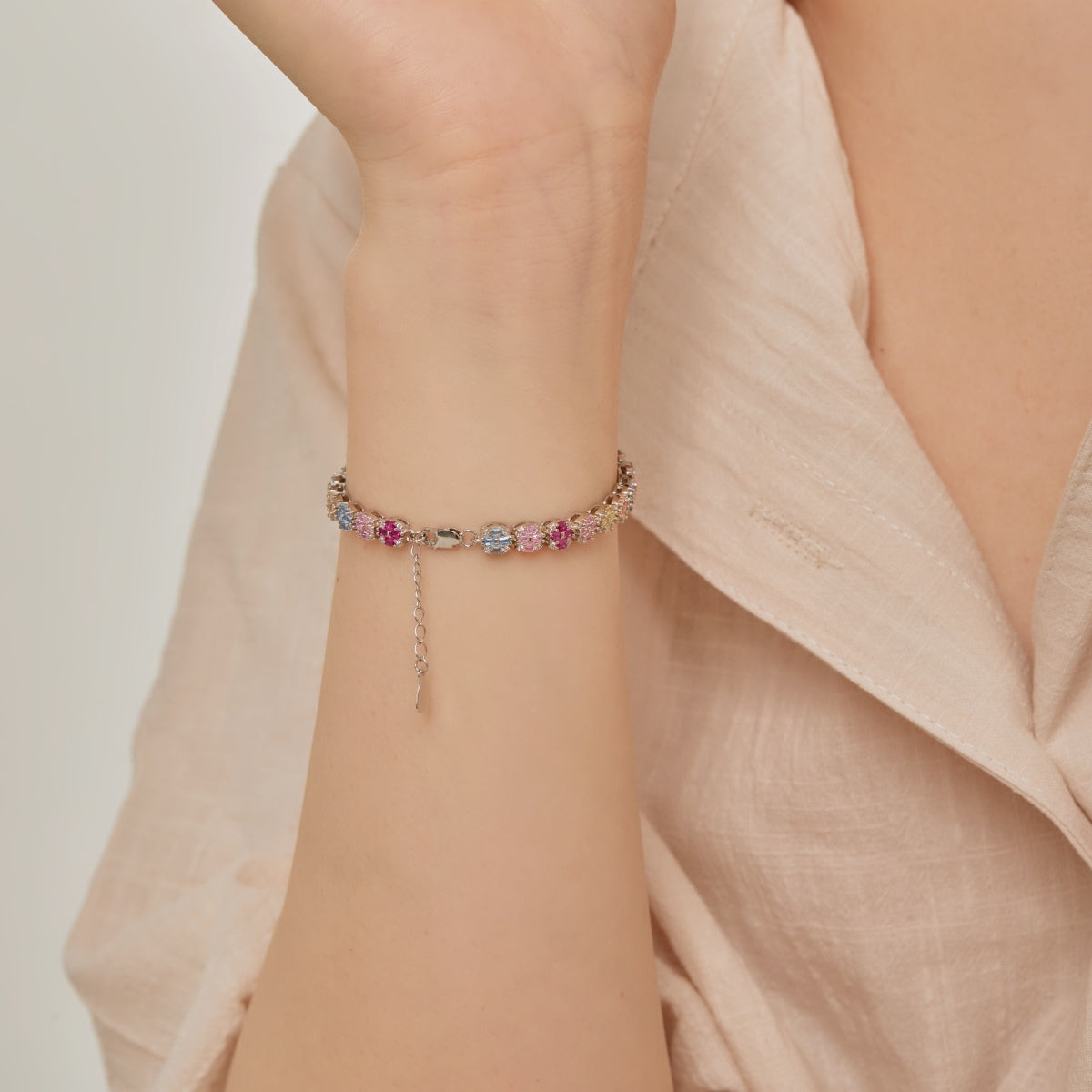 Rainbow Cluster Baguette CZ Bracelets-s925