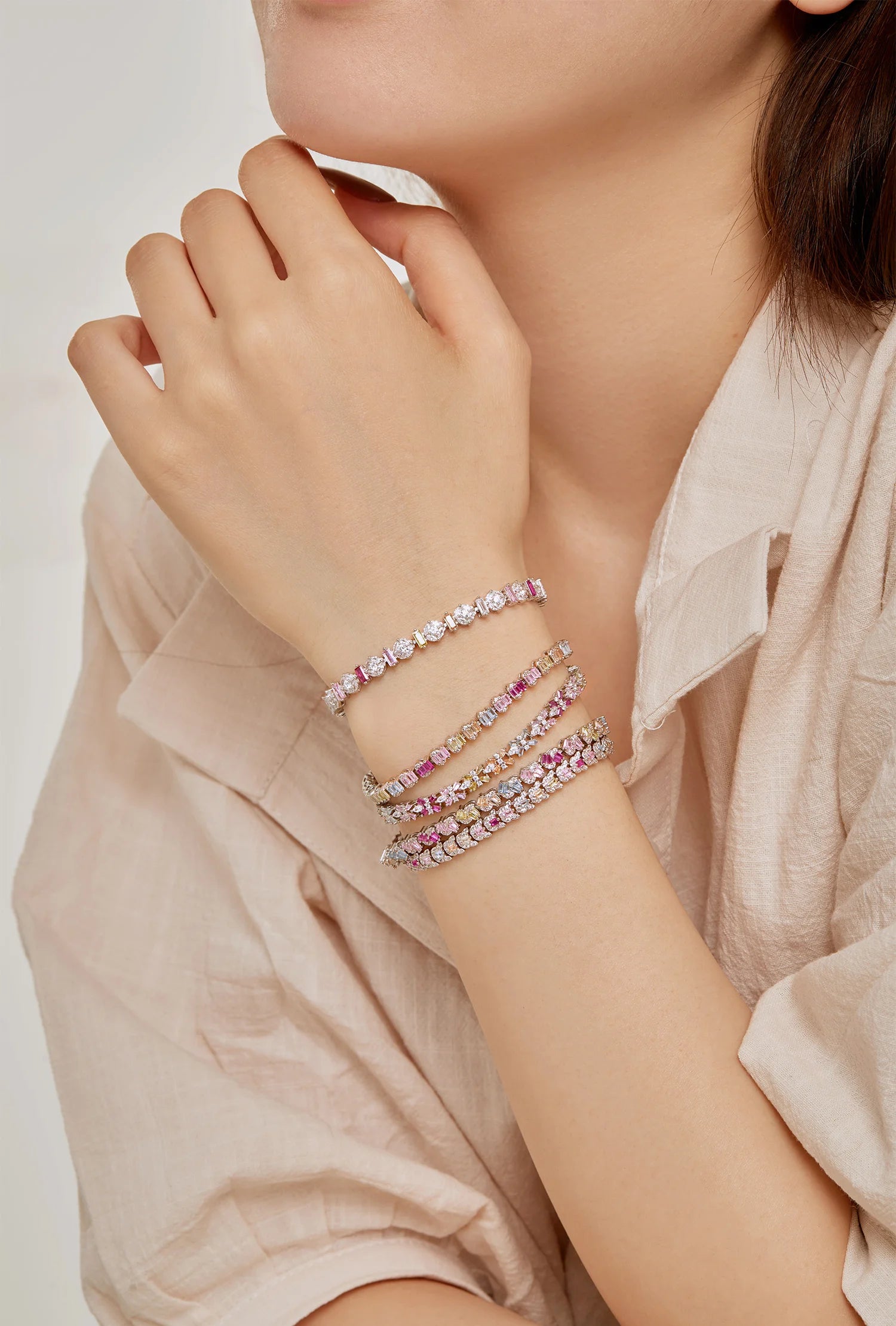 Rainbow Baguette and Sirius CZ Bezel Bracelets-s925