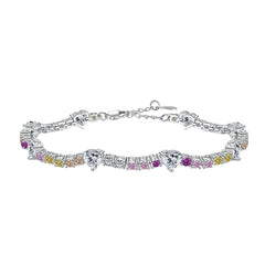 Rainbow Heart and Round CZ Bezel Bracelets-s925