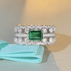 Art Deco Simulated Emerald CZ Ring-s925