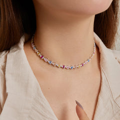 Rainbow Teardrop CZ Riviere Tennis Necklaces-s925