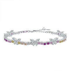 Rainbow Butterflies and Round CZ Bezel Bracelets-s925