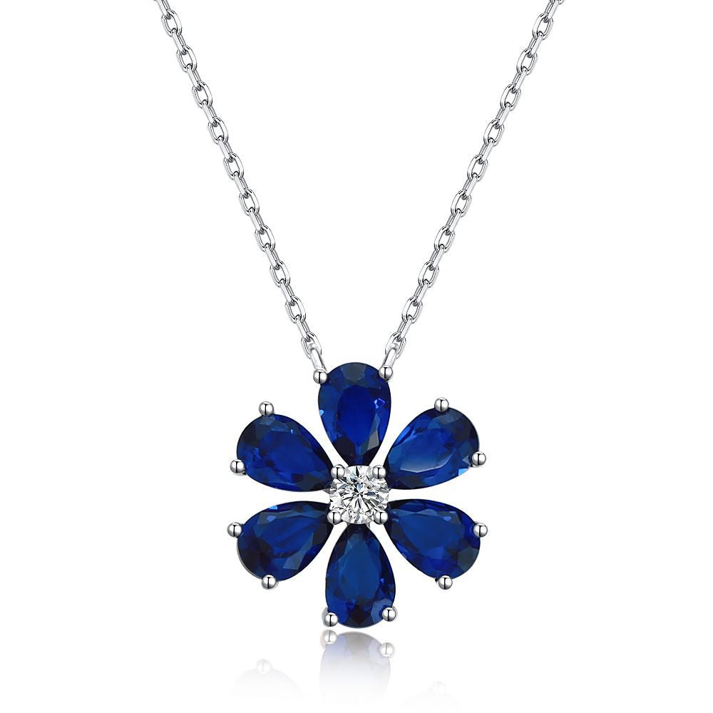 Daisy Shaped Pear and Round CZ Pendant Necklaces-s925