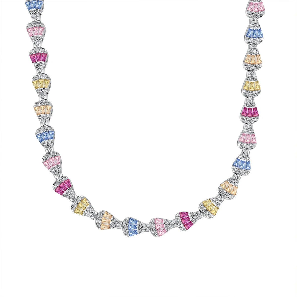 Rainbow Teardrop CZ Riviere Tennis Necklaces-s925