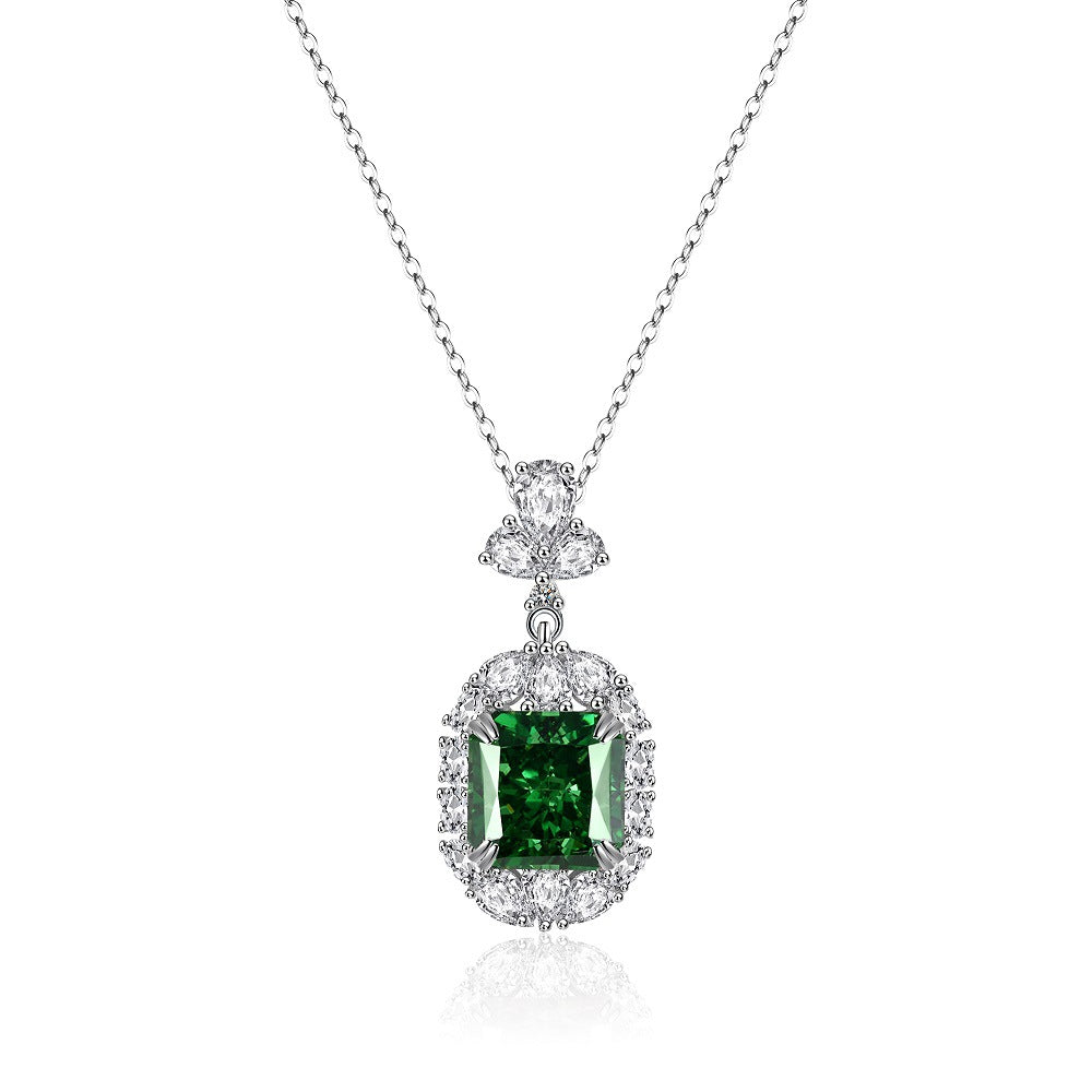 Sparkling Halo Princess CZ Pendant Necklaces-s925