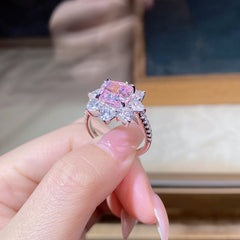 Flower Halo Cushion Statement 3ct CZ Ring-s925