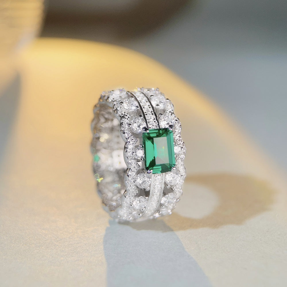 Art Deco Simulated Emerald CZ Ring-s925