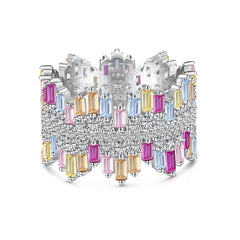 Rainbow Baguette Cluster CZ Band Ring-s925