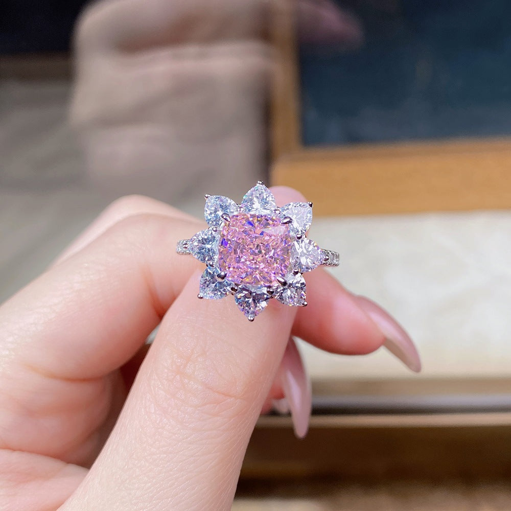 Flower Halo Cushion Statement 3ct CZ Ring-s925