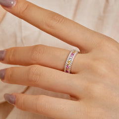 Rainbow Round CZ Band Ring-s925