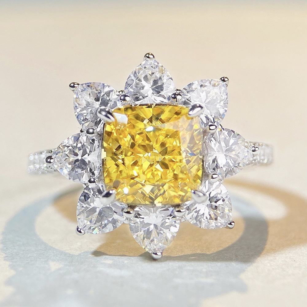 Flower Halo Cushion Statement 3ct CZ Ring-s925