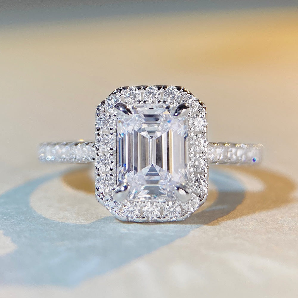 Halo Emerald Cut 2ct CZ Ring-s925