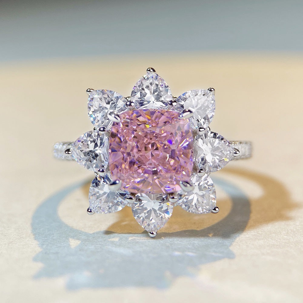 Flower Halo Cushion Statement 3ct CZ Ring-s925