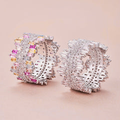 Rainbow Baguette Cluster CZ Band Ring-s925