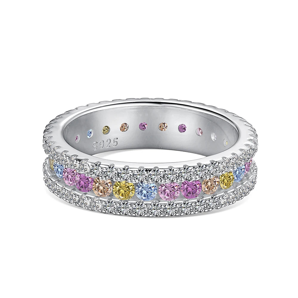 Rainbow Round CZ Band Ring-s925