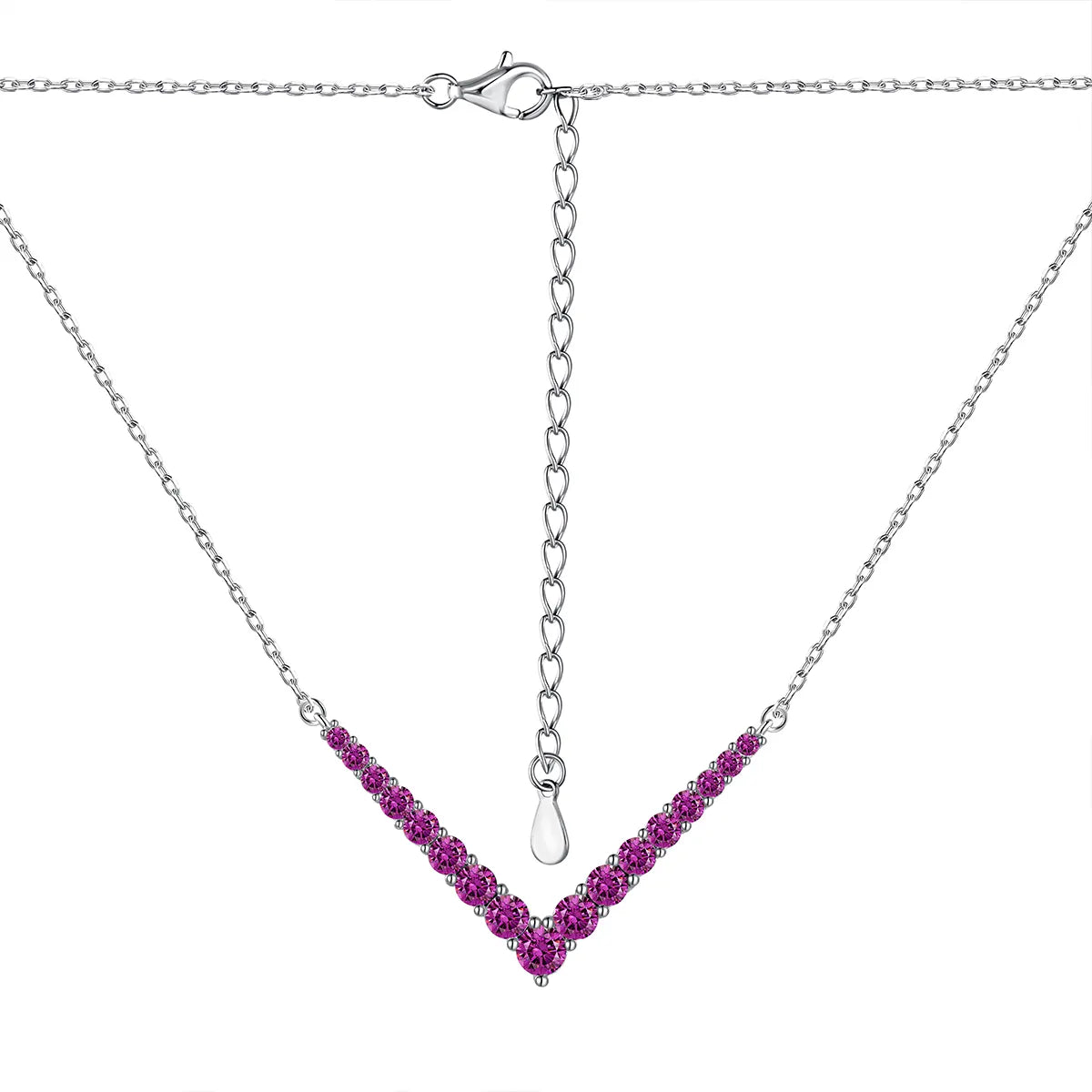 Rainbow Round CZ V-Shaped Pendant Necklaces-s925