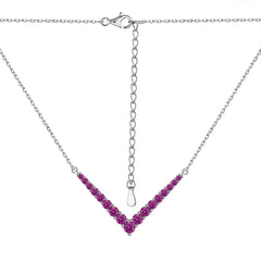 Rainbow Round CZ V-Shaped Pendant Necklaces-s925